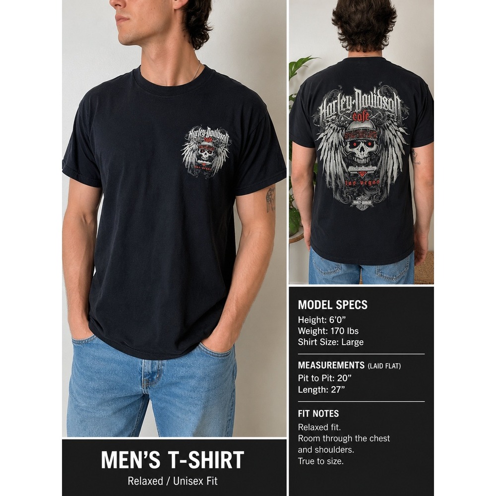 Harley-Davidson T-Shirt Las Vegas Winged Skull Graphic Black Cotton‎ Biker Large
